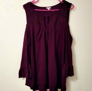 2x maroon cold shoulder top